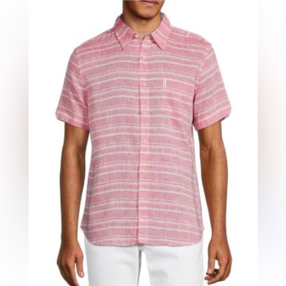 Ben Sherman The Original Pink Striped linen blend Short Sleeve Shirt size small